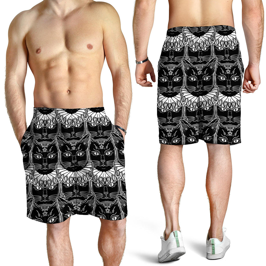 Black And White Gothic Wiccan Cat Print Men's Shorts