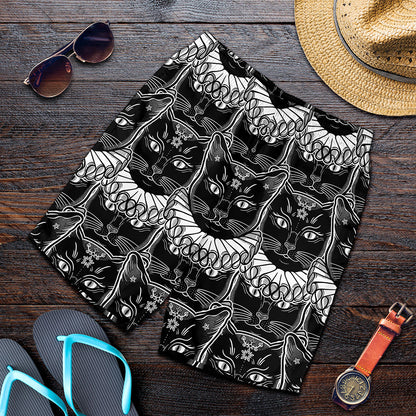 Black And White Gothic Wiccan Cat Print Men's Shorts