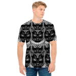 Black And White Gothic Wiccan Cat Print Men's T-Shirt