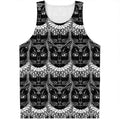 Black And White Gothic Wiccan Cat Print Men's Tank Top