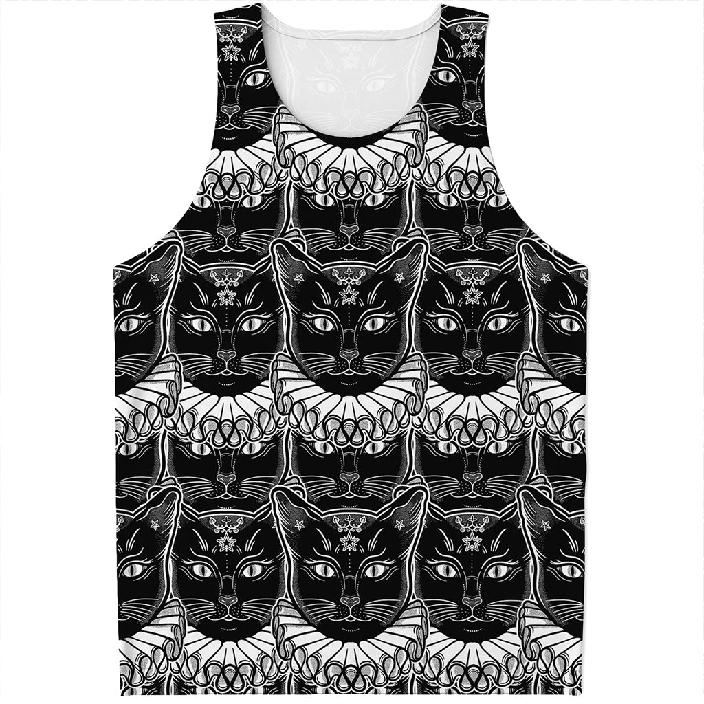Black And White Gothic Wiccan Cat Print Men's Tank Top