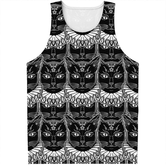 Black And White Gothic Wiccan Cat Print Men's Tank Top