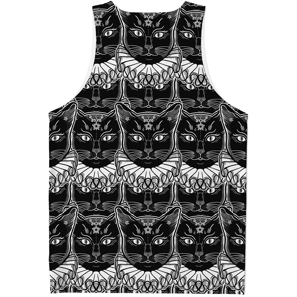 Black And White Gothic Wiccan Cat Print Men's Tank Top