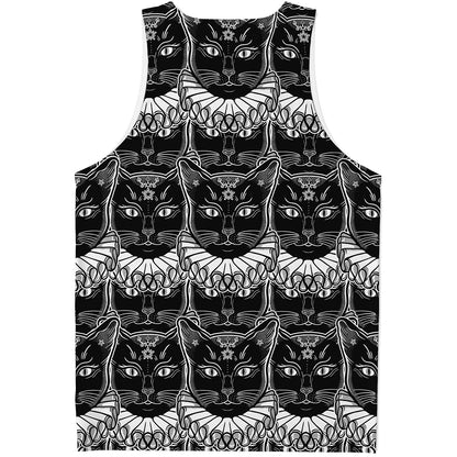 Black And White Gothic Wiccan Cat Print Men's Tank Top