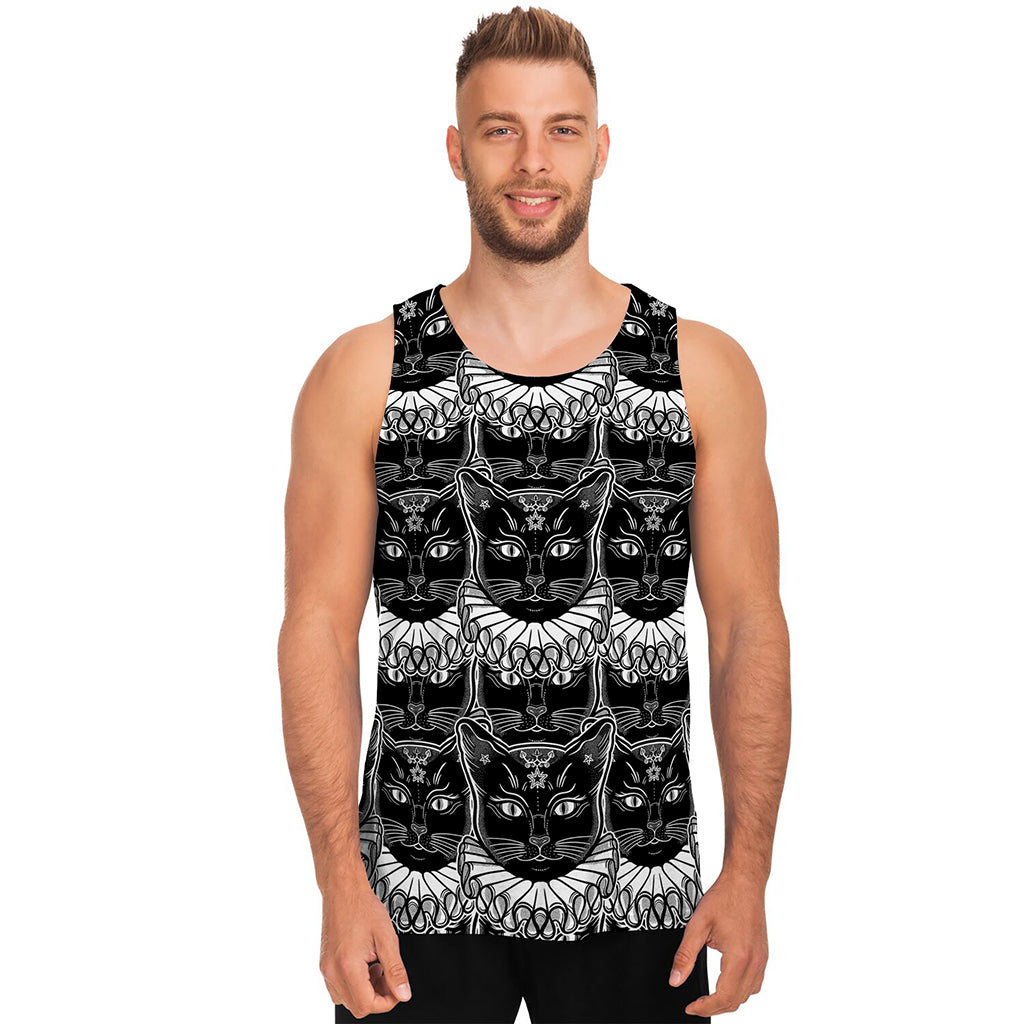 Black And White Gothic Wiccan Cat Print Men's Tank Top