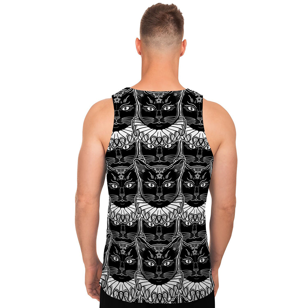 Black And White Gothic Wiccan Cat Print Men's Tank Top