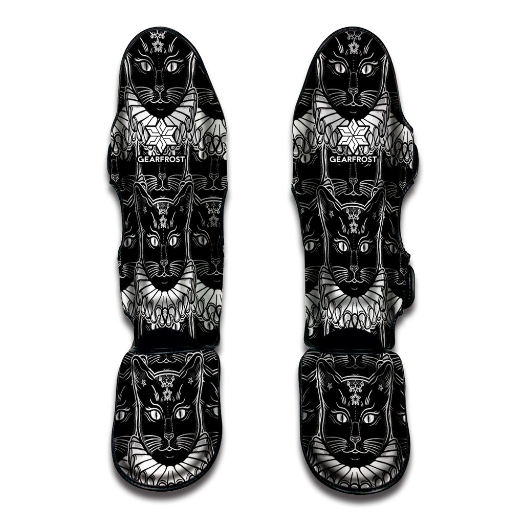 Black And White Gothic Wiccan Cat Print Muay Thai Shin Guard