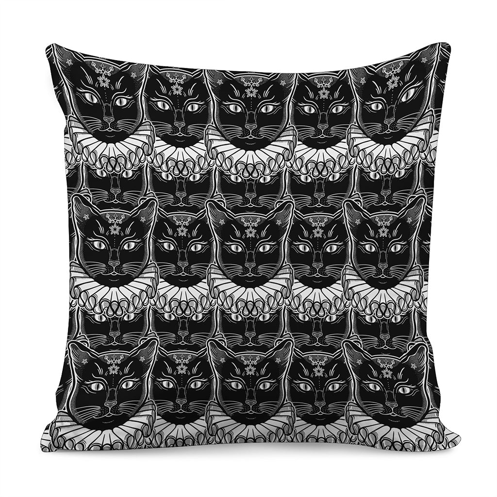 Black And White Gothic Wiccan Cat Print Pillow Cover