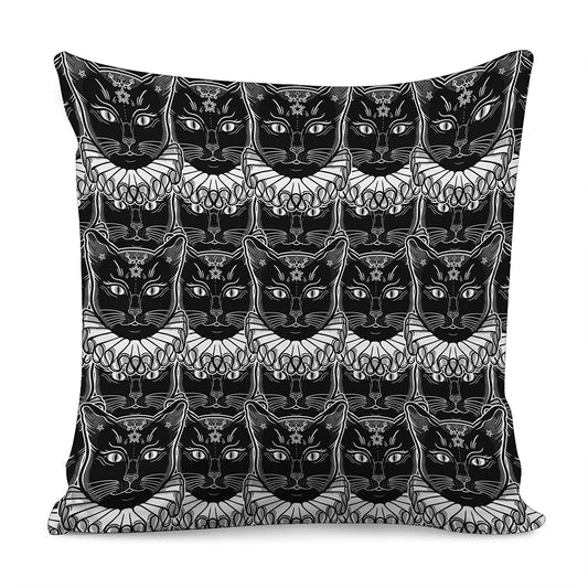 Black And White Gothic Wiccan Cat Print Pillow Cover