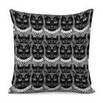 Black And White Gothic Wiccan Cat Print Pillow Cover