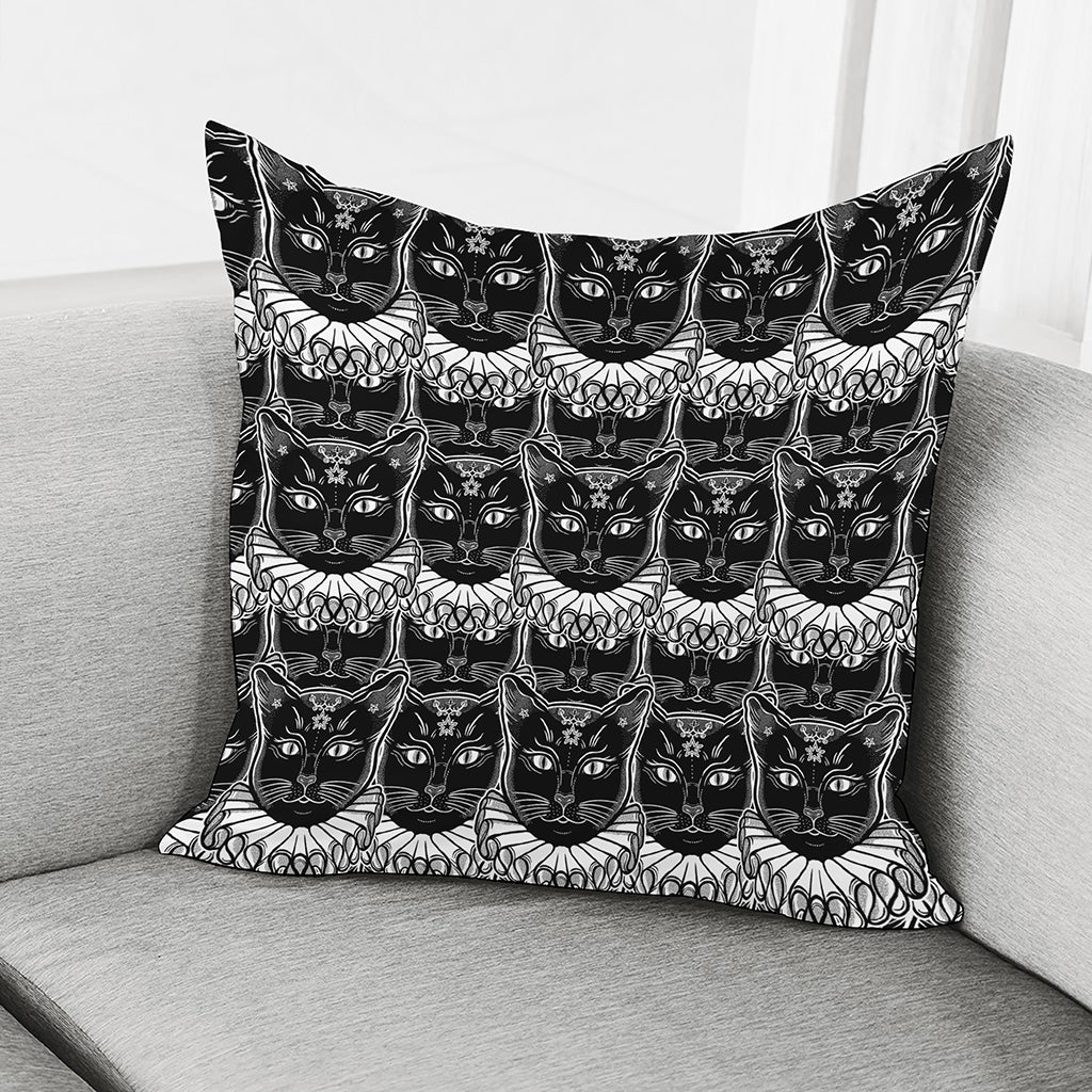 Black And White Gothic Wiccan Cat Print Pillow Cover