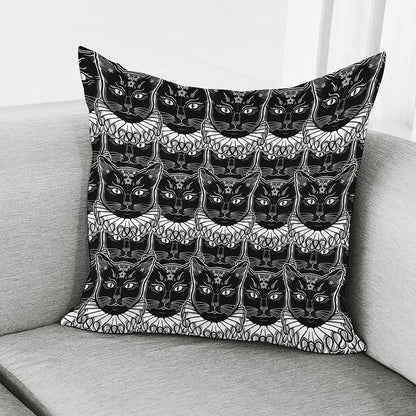 Black And White Gothic Wiccan Cat Print Pillow Cover