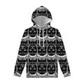 Black And White Gothic Wiccan Cat Print Pullover Hoodie