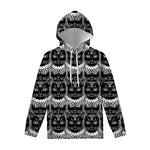 Black And White Gothic Wiccan Cat Print Pullover Hoodie