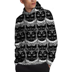 Black And White Gothic Wiccan Cat Print Pullover Hoodie