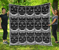 Black And White Gothic Wiccan Cat Print Quilt