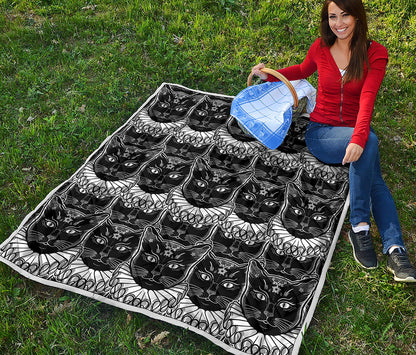 Black And White Gothic Wiccan Cat Print Quilt