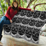Black And White Gothic Wiccan Cat Print Quilt
