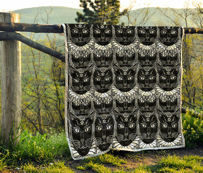 Black And White Gothic Wiccan Cat Print Quilt