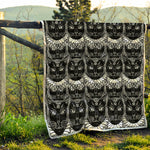 Black And White Gothic Wiccan Cat Print Quilt