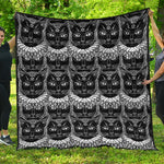 Black And White Gothic Wiccan Cat Print Quilt