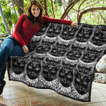 Black And White Gothic Wiccan Cat Print Quilt