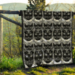Black And White Gothic Wiccan Cat Print Quilt
