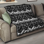 Black And White Gothic Wiccan Cat Print Quilt
