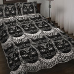 Black And White Gothic Wiccan Cat Print Quilt Bed Set