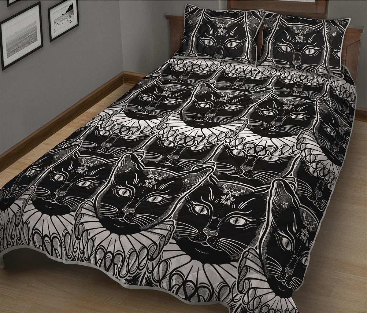 Black And White Gothic Wiccan Cat Print Quilt Bed Set