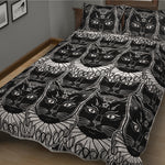 Black And White Gothic Wiccan Cat Print Quilt Bed Set