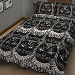 Black And White Gothic Wiccan Cat Print Quilt Bed Set