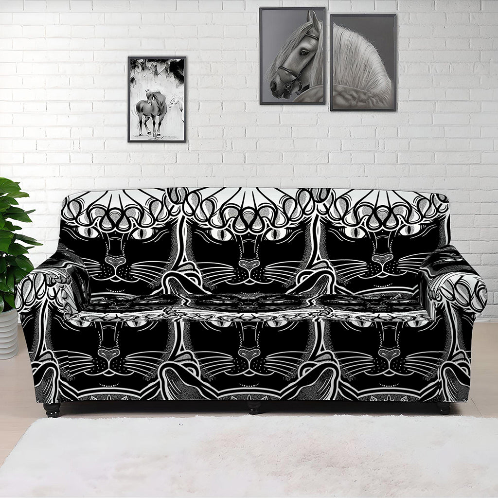 Black And White Gothic Wiccan Cat Print Sofa Cover