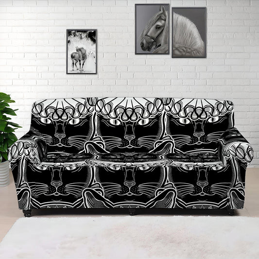 Black And White Gothic Wiccan Cat Print Sofa Cover