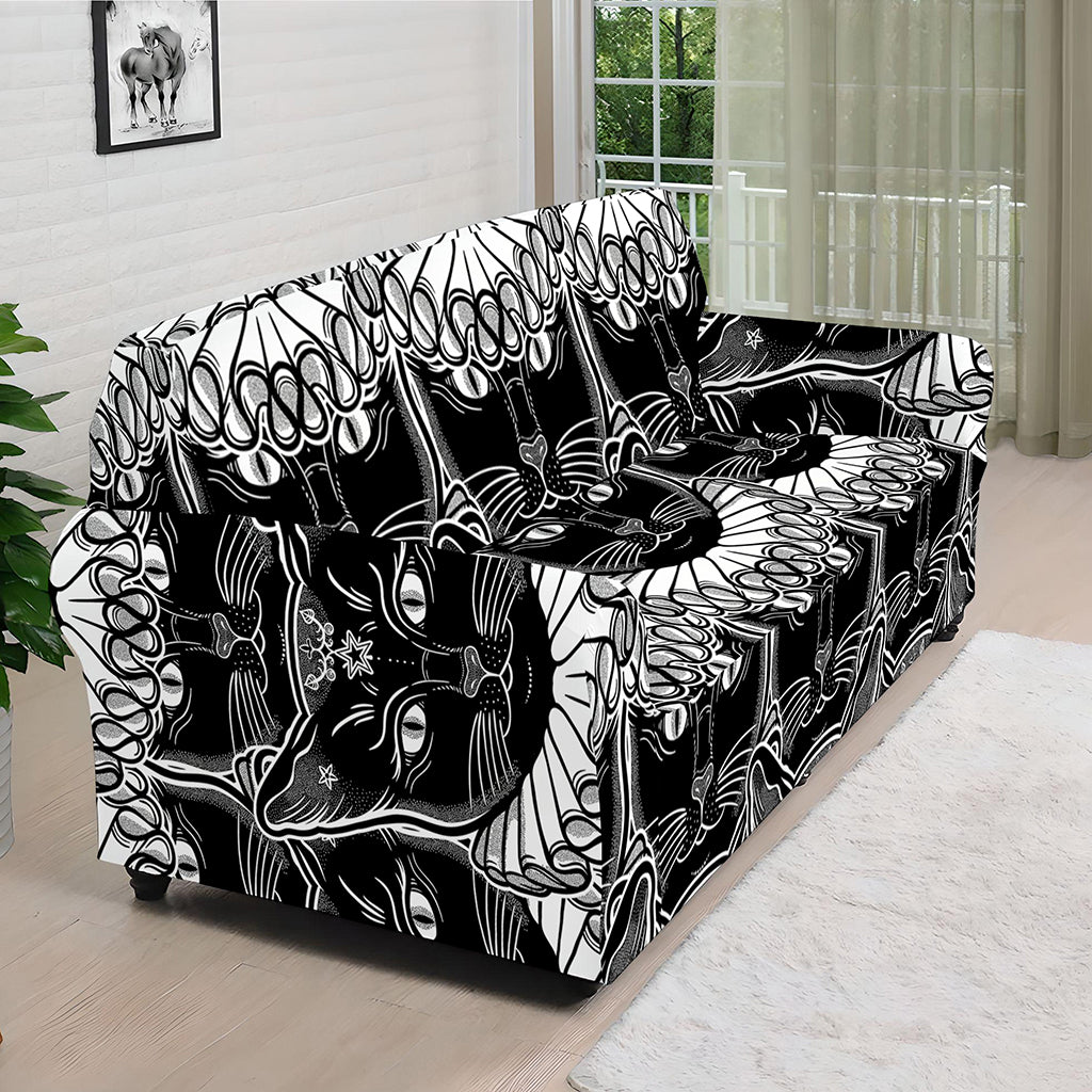 Black And White Gothic Wiccan Cat Print Sofa Cover