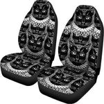 Black And White Gothic Wiccan Cat Print Universal Fit Car Seat Covers