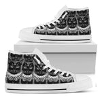 Black And White Gothic Wiccan Cat Print White High Top Shoes