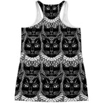Black And White Gothic Wiccan Cat Print Women's Racerback Tank Top