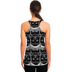 Black And White Gothic Wiccan Cat Print Women's Racerback Tank Top
