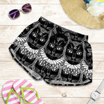 Black And White Gothic Wiccan Cat Print Women's Shorts