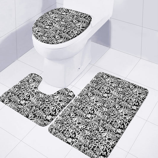 Black And White Graffiti Pattern Print 3 Piece Bath Mat Set