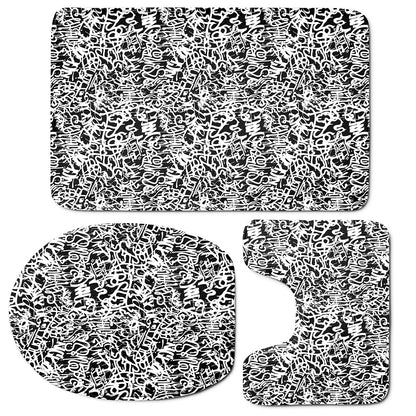 Black And White Graffiti Pattern Print 3 Piece Bath Mat Set