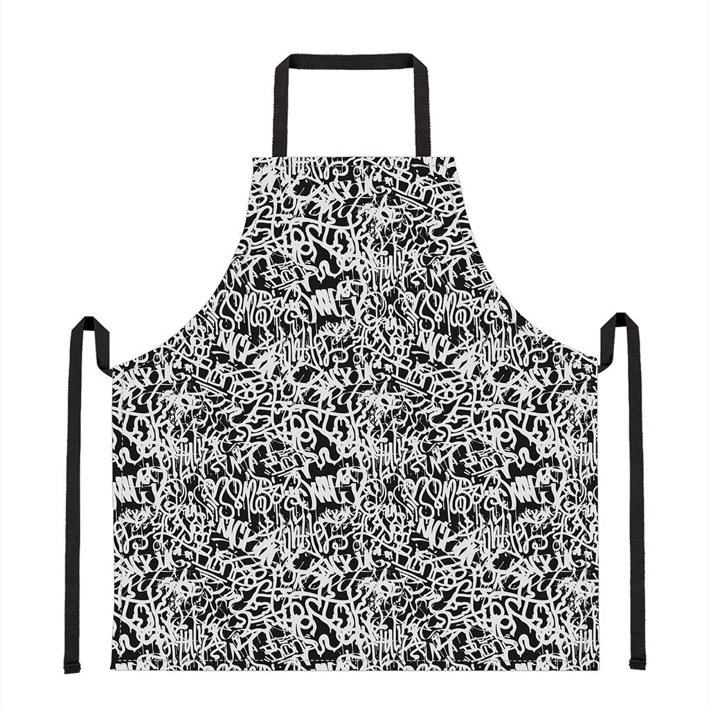 Black And White Graffiti Pattern Print Apron