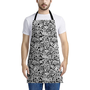 Black And White Graffiti Pattern Print Apron