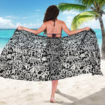 Black And White Graffiti Pattern Print Beach Sarong Wrap
