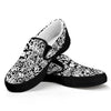 Black And White Graffiti Pattern Print Black Slip On Shoes