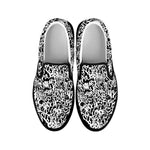 Black And White Graffiti Pattern Print Black Slip On Shoes