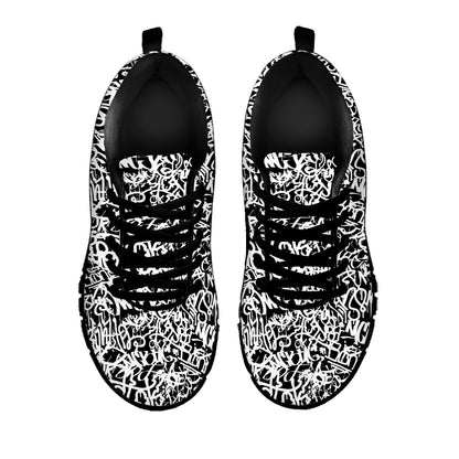 Black And White Graffiti Pattern Print Black Sneakers