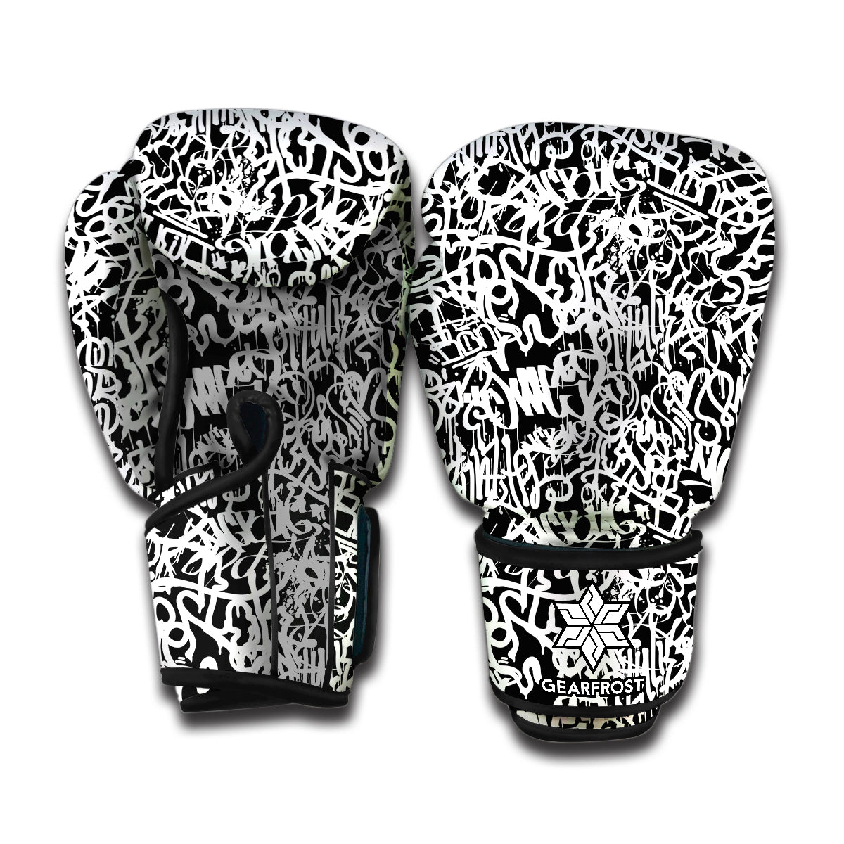 Black And White Graffiti Pattern Print Boxing Gloves