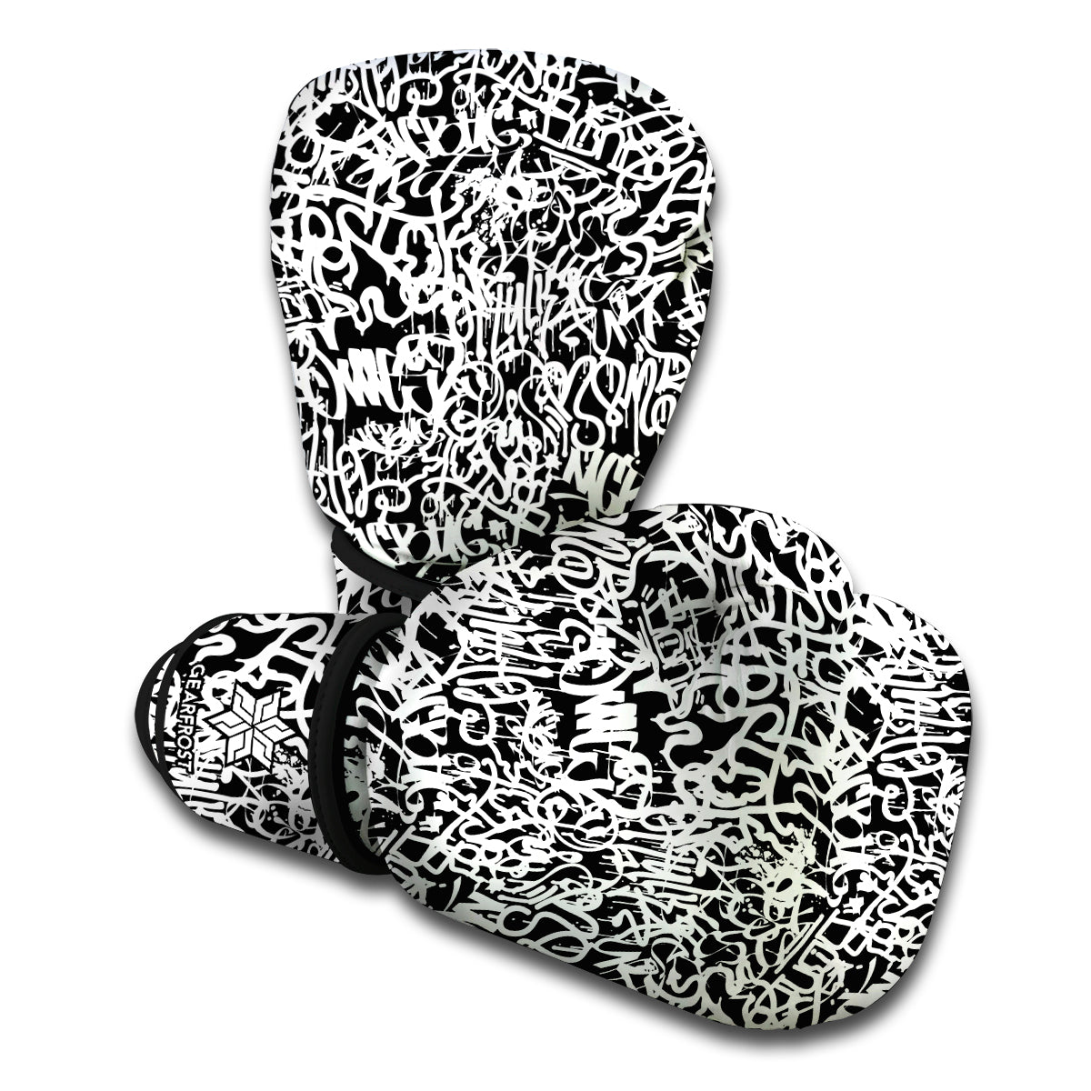 Black And White Graffiti Pattern Print Boxing Gloves